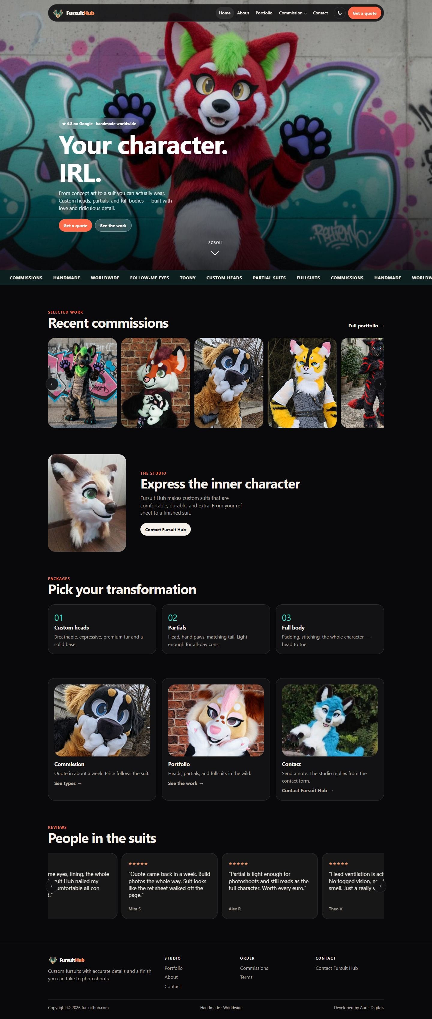 Full homepage of FursuitHub